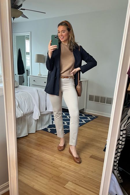 Classic style outfit featuring some pieces from Quince! First time shoppers can use my code INFG-BROOKEH10 for 10% off your first purchase! 🤍 winter outfit idea office look affordable fashion winter style early spring outfit preppy style navy blue trench coat camel cashmere sweater 

#LTKstyletip #LTKworkwear