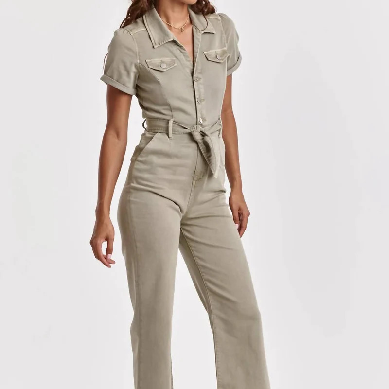 DEAR JOHN DENIM Riveter Color Denim Jumpsuit In Matcha Tea - Brown - L | Verishop
