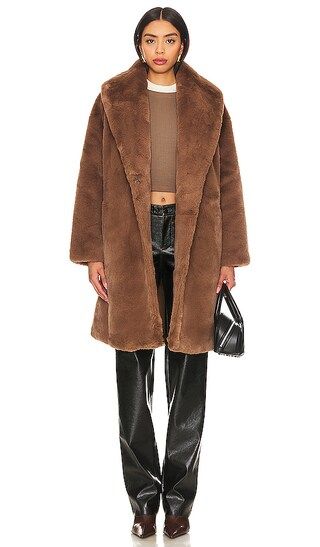 Faux Rex Rabbit Coat With Belt in Camel | Revolve Clothing (Global)