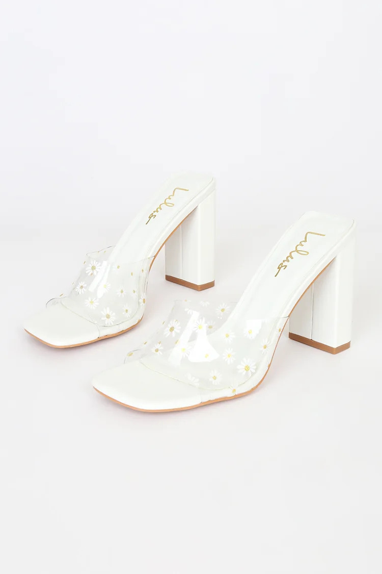 Viona White Floral Print High Heel Sandals | Lulus (US)