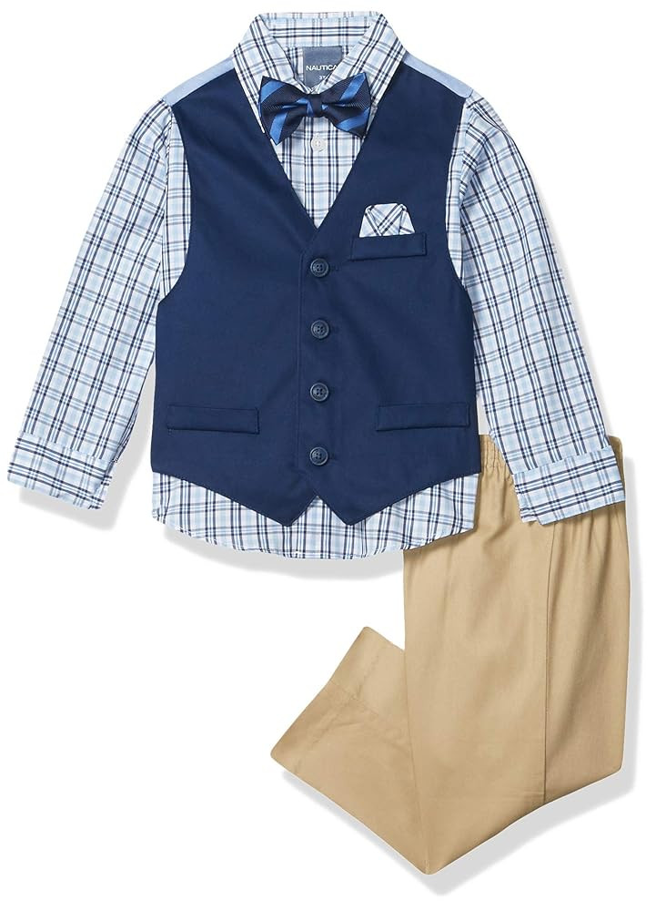 Nautica Boys' 4-Piece Formal Suit Set with Vest, Pants, Collared Dress Shirt, and Tie | Amazon (US)