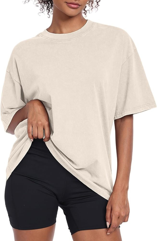Womens Vintage Oversized T Shirts Acid Washed Baggy Cotton Tee Workout Gym Shirts Boyfriend Short... | Amazon (US)
