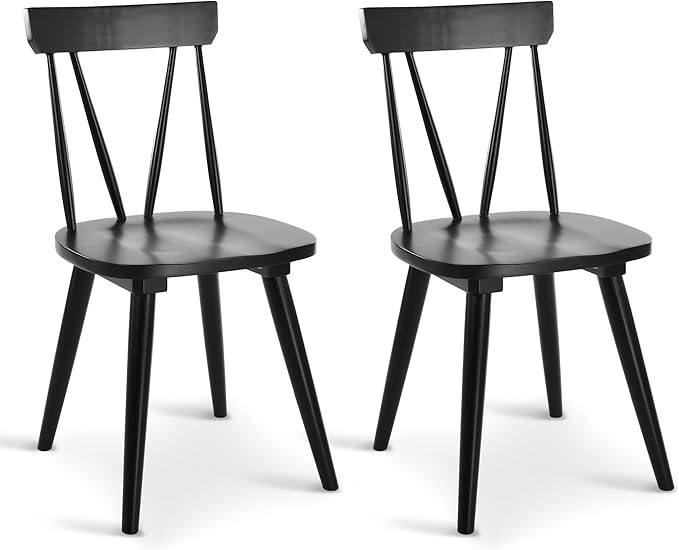 DUHOME Black Dining Chairs Set of 2,Wood Kitchen Chairs for Dining Room,Farmhouse,Rubberwood | Amazon (US)