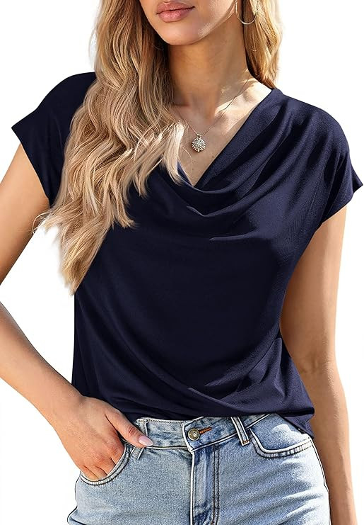 PRETTYGARDEN Womens Tops Dressy Casual Clothing 2026 Summer Cowl Neck Short Sleeve Blouses Spring... | Amazon (US)