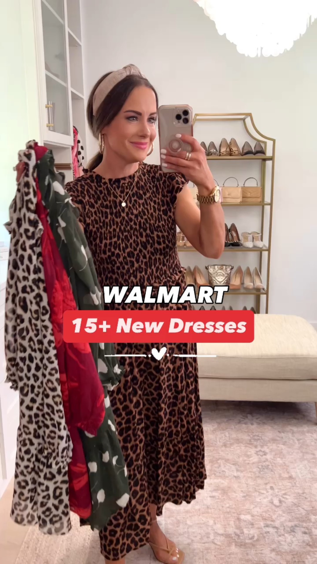 The best new Walmart dresses!!! Wearing sizes small in all but sized down to XS in the pin tuck mini dresses that hit at the knee in the red floral and the white leopard . If between sizes in any item then you could size down 