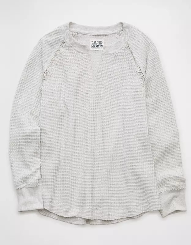 AE Big Hug Notch Neck Waffle Sweatshirt | American Eagle Outfitters (US & CA)