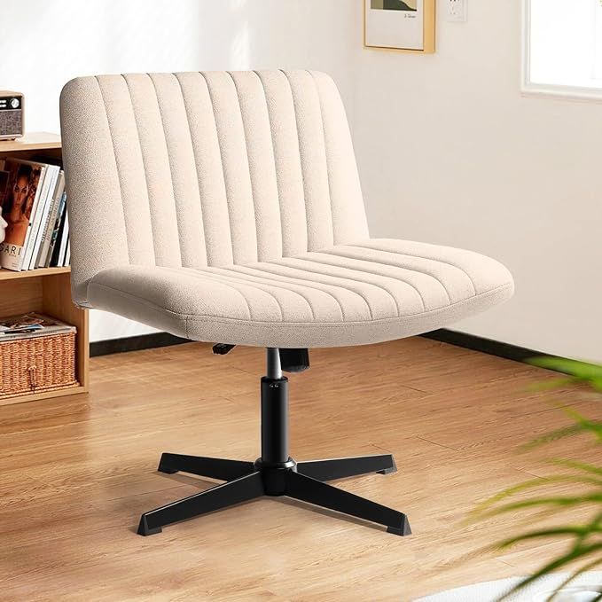 LEMBERI Fabric Padded Desk Chair No Wheels, Armless Wide Swivel,120° Rocking Mid Back Ergonomic ... | Amazon (US)