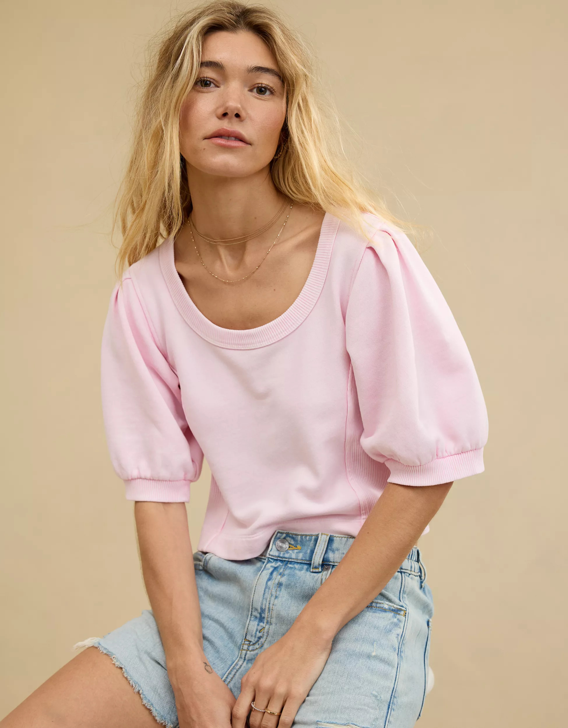 Aerie Seams Right Short Sleeve Sweatshirt | Aerie