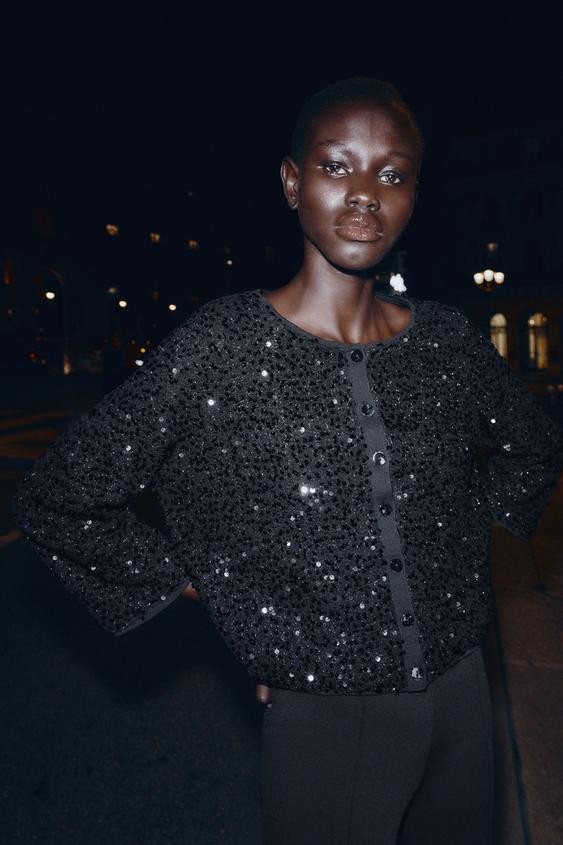 SEQUIN KNIT CARDIGAN | Zara US