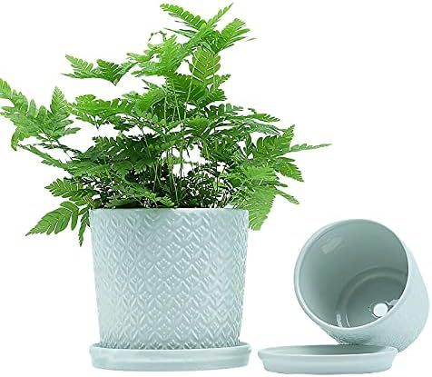 Getstar Plant Pots, Ceramic Garden Pots for Plant with Drainage Hole, Tray & 2 Mesh Pads, 5+4 inc... | Amazon (US)