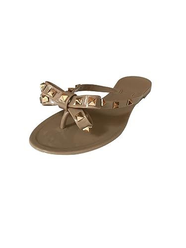 Kaitlyn Pan Womens Studded Bow Thong Flip Flops | Amazon (US)