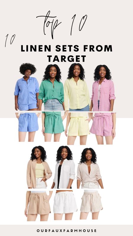 The cutest matching Linen sets from Target! Cutest colors + prints to choose from! These would be perfect coverups too! 