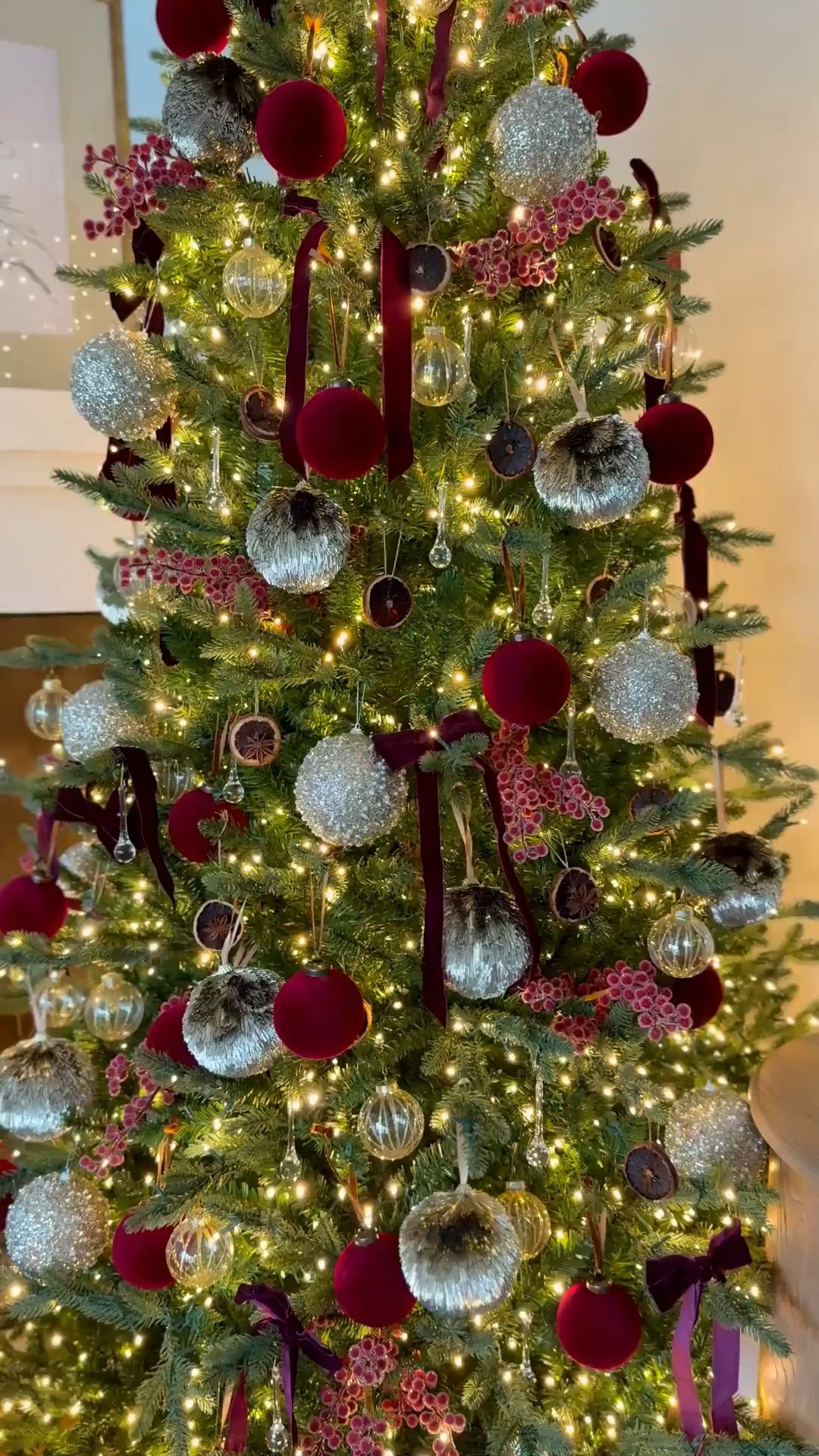 Burgundy & champagne tree with velvet ornaments, frosted berry stems, crystal drops, and lots of sparkle ✨

#LTKHoliday #LTKHome #LTKFindsUnder100