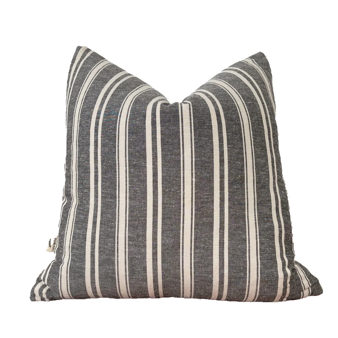 Gray and natural striped pillow cover, sofa pillow cover | Etsy (US)