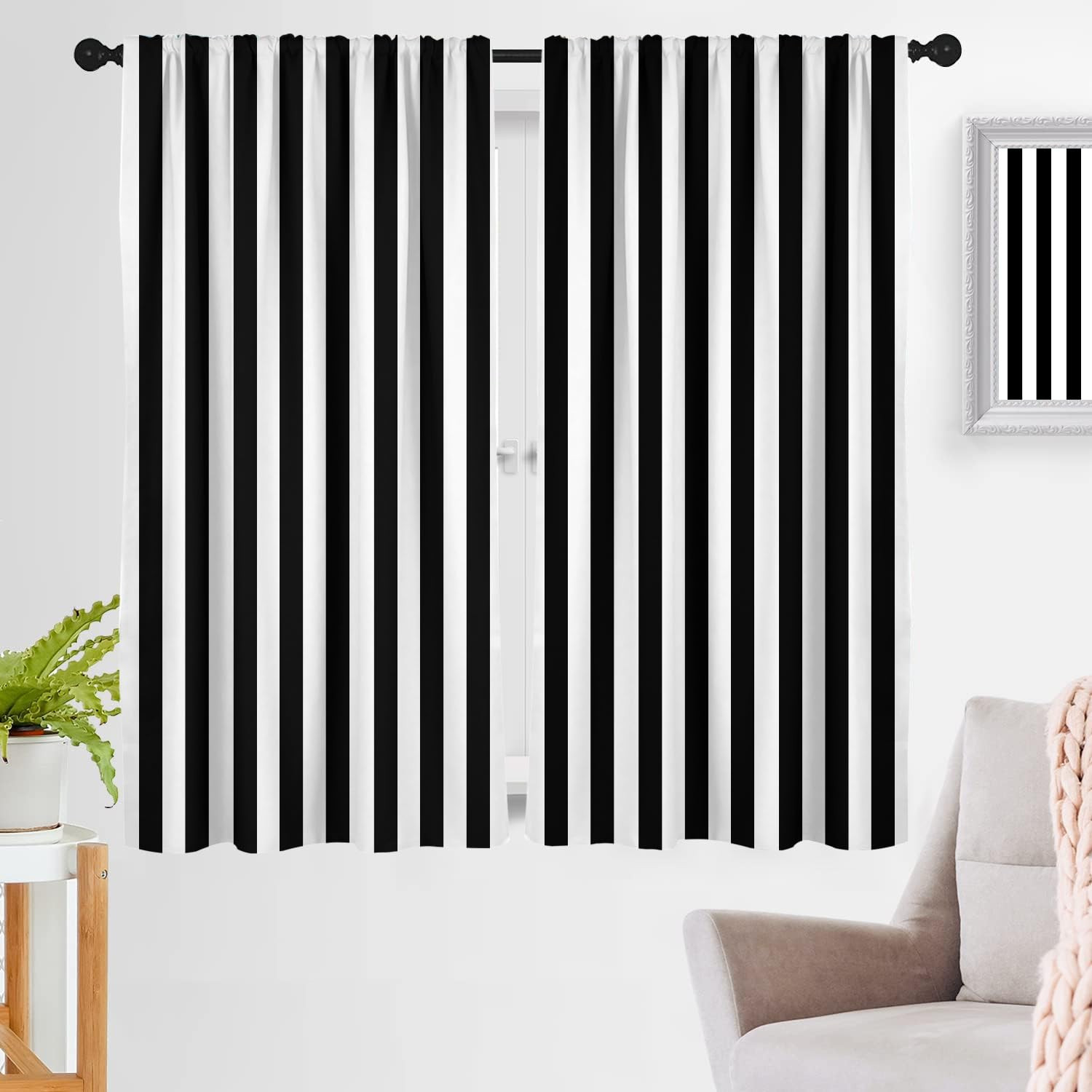 zokyer Black and White Striped Window Curtain Gothic Goth Funky Modern Farmhouse Boho Art Deco Si... | Amazon (US)