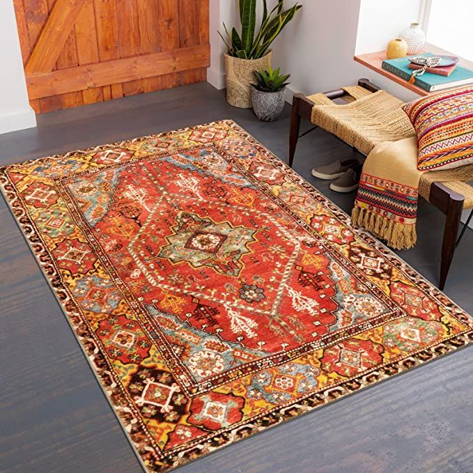 LEEVAN Oriental Floral Area Rug 3x5 Persian Distressed Living Room Throw Rug Boho Trible Indoor W... | Amazon (US)