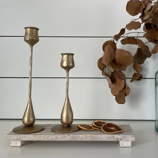 Cora Brass Taper Candle Holders, Set of 2 | Pepper + Vetiver