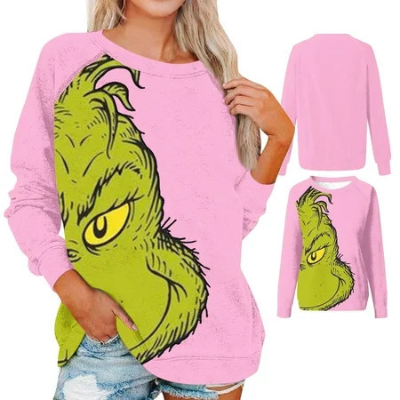 Clearance before Christmas Grinch Sweatshirt Christmas Grinch Sweatshirt Ugly Shirt Grinch Women Stole Christmas Funny Grinch Pullover Green Printing Long Sleeve Raglan Tops | Walmart (US)