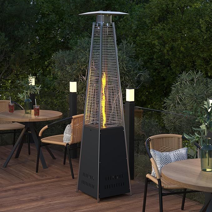 Flash Furniture Outdoor Patio Heater with Wheels - Black - 42,000 BTU - 7.5 Feet Tall - Stainless... | Amazon (US)