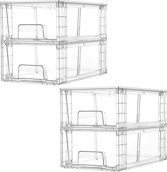 Vtopmart 4 Pack Stackable Storage Drawers,Clear Acrylic Drawer Organizers with Handles, Easily As... | Amazon (US)
