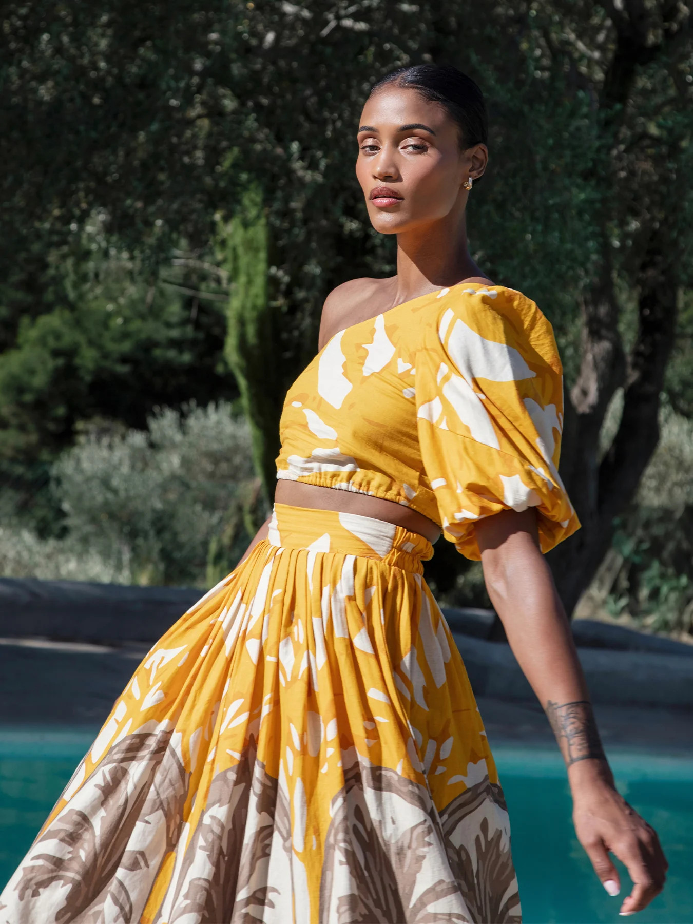 Printed Linen Ira Top - Avena Mustard | Diarrablu