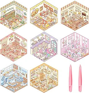 8 Sets DIY 3D House Stickers, 3D Sticker Scene Miniature Scene Stickers, Cute Cartoon Sticker Sce... | Amazon (US)