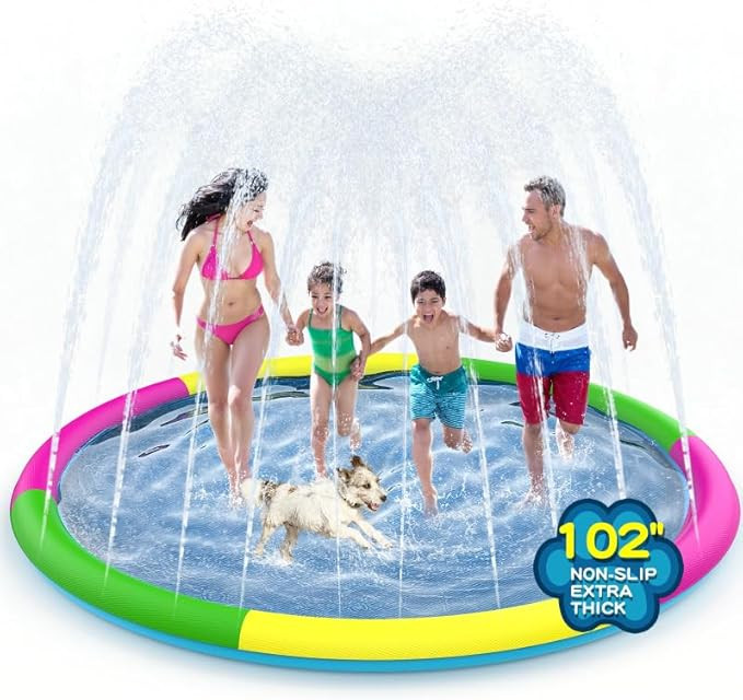 Growsland Non Slip Splash Pad for Kids and Dogs, 102'' Extra Large Splash Pad Outdoor Sprinkler f... | Amazon (US)