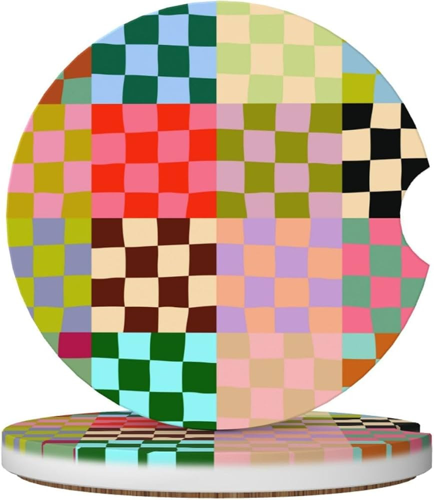 Colorful Checkered Car Coasters for Cup Holders,2 Pack Car Cup Holder Coasters for Car,Ceramic Ab... | Amazon (US)