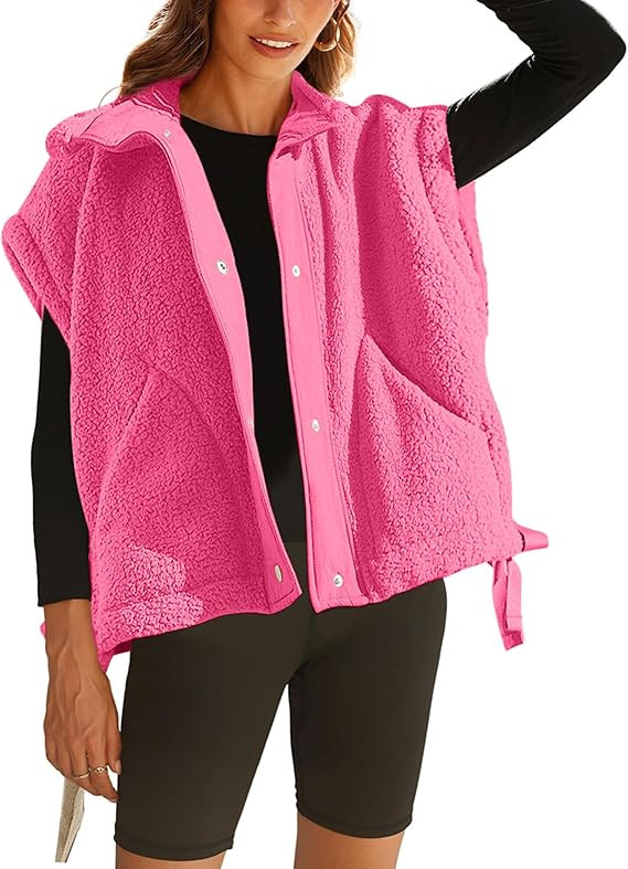 Athlisan Womens Fleece Vest Casual Sleeveless Button Down Sherpa Jacket Outerwear with Pockets | Amazon (US)