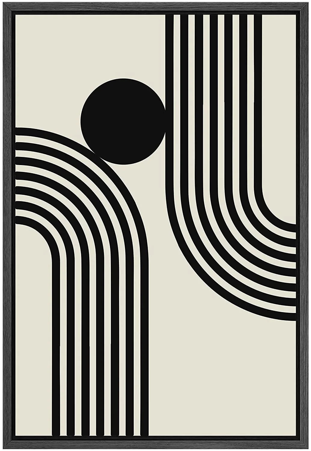 PixonSign Framed Canvas Print Wall Art Mid-Century Stripe Wave Dark Circle Landscape Abstract Sha... | Walmart (US)