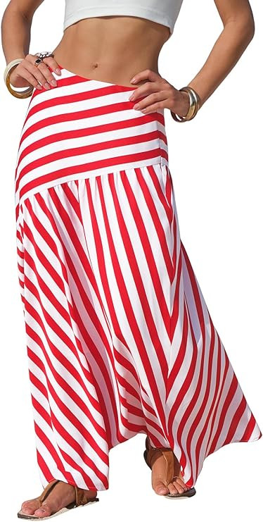 EXLURA Women's Boho Striped Maxi Skirt High Waisted A-Line Summer Beach Long Skirts with Lining C... | Amazon (US)