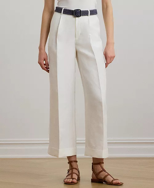 Lauren Ralph Lauren Women's Pleated Linen-Blend Twill Wide-Leg Pants - Macy's | Macy's