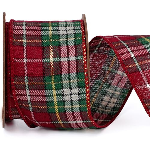 LaRibbons Christmas Green & Red Plaid Ribbon Wired, 2.5" x 10 Yards | Amazon (US)