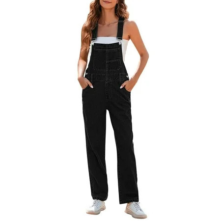 Pink Queen Women Long Denim Bib Overalls Jeans Wash Pants Black S | Walmart (US)