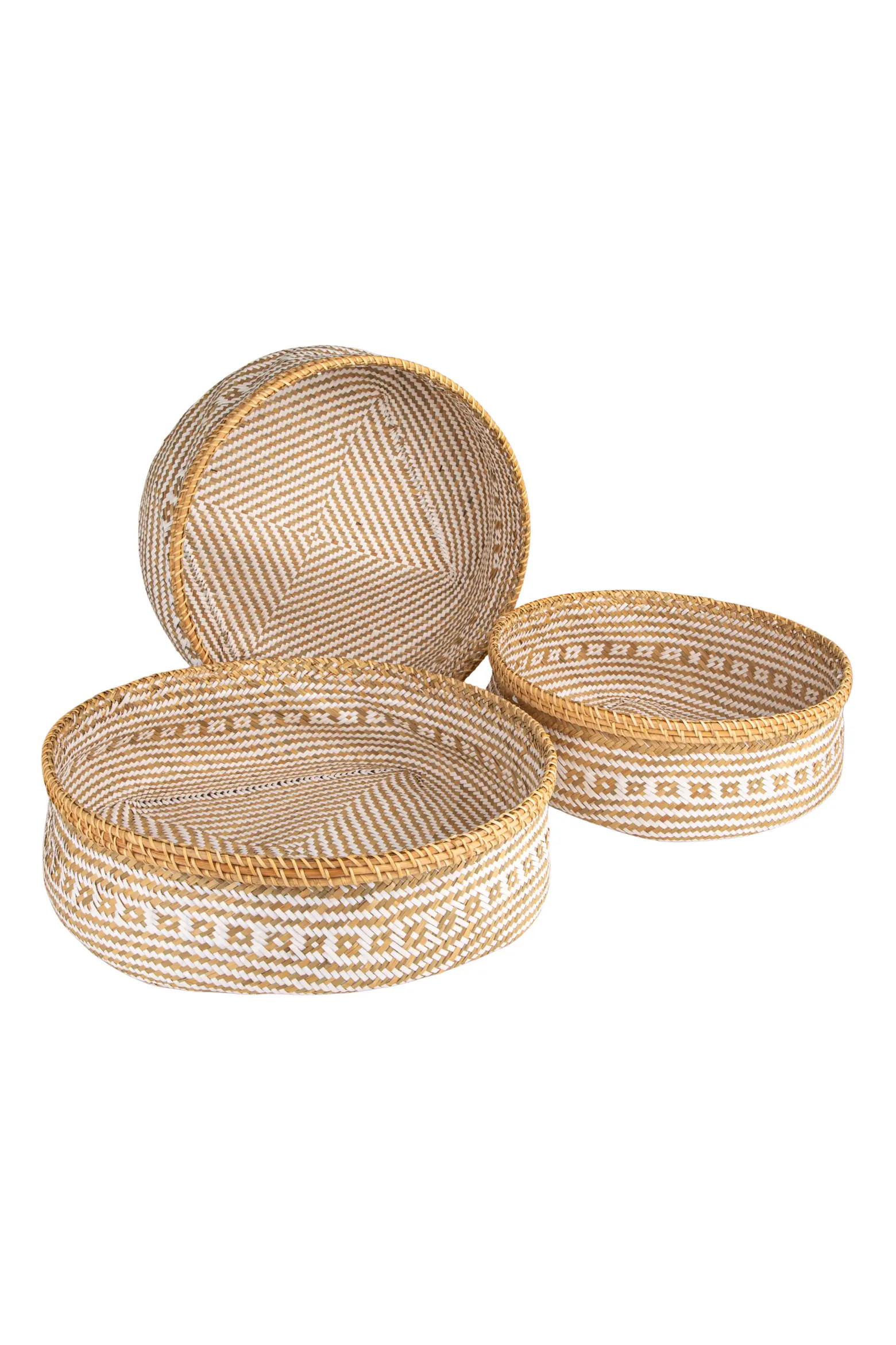 3-Piece Hand-Woven Seagrass and Rattan Baskets with Pattern, White and Natural | Nordstrom | Nordstrom