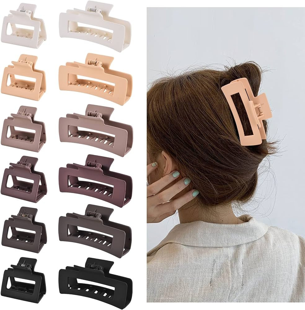 12 Pcs Rectangle Hair Clips, Hair Accessories for Women and Girls, Including 6 Pcs 4 Inch Large C... | Amazon (US)