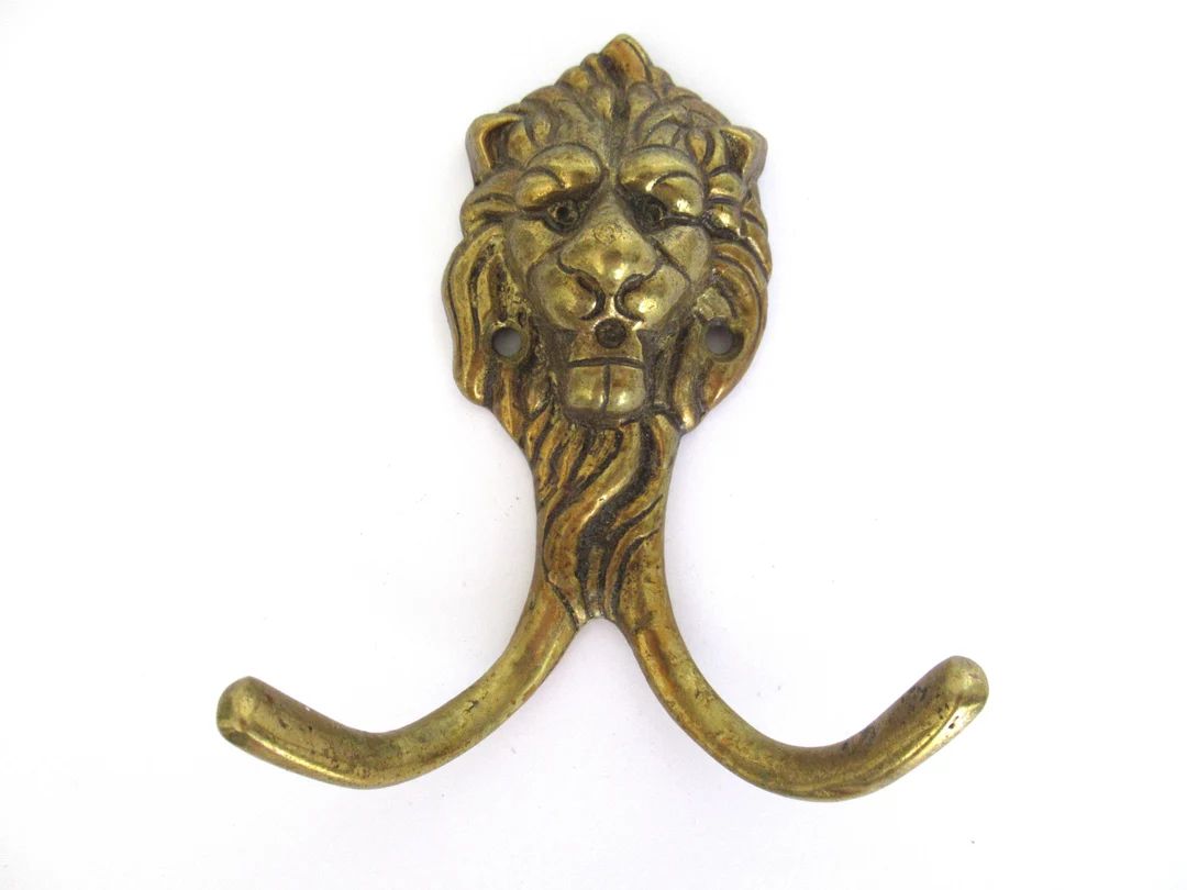 Lion Head Coat hook Wall hook Solid Brass. Decorative animal storage solution, coat hanger #89BG9... | Etsy (US)