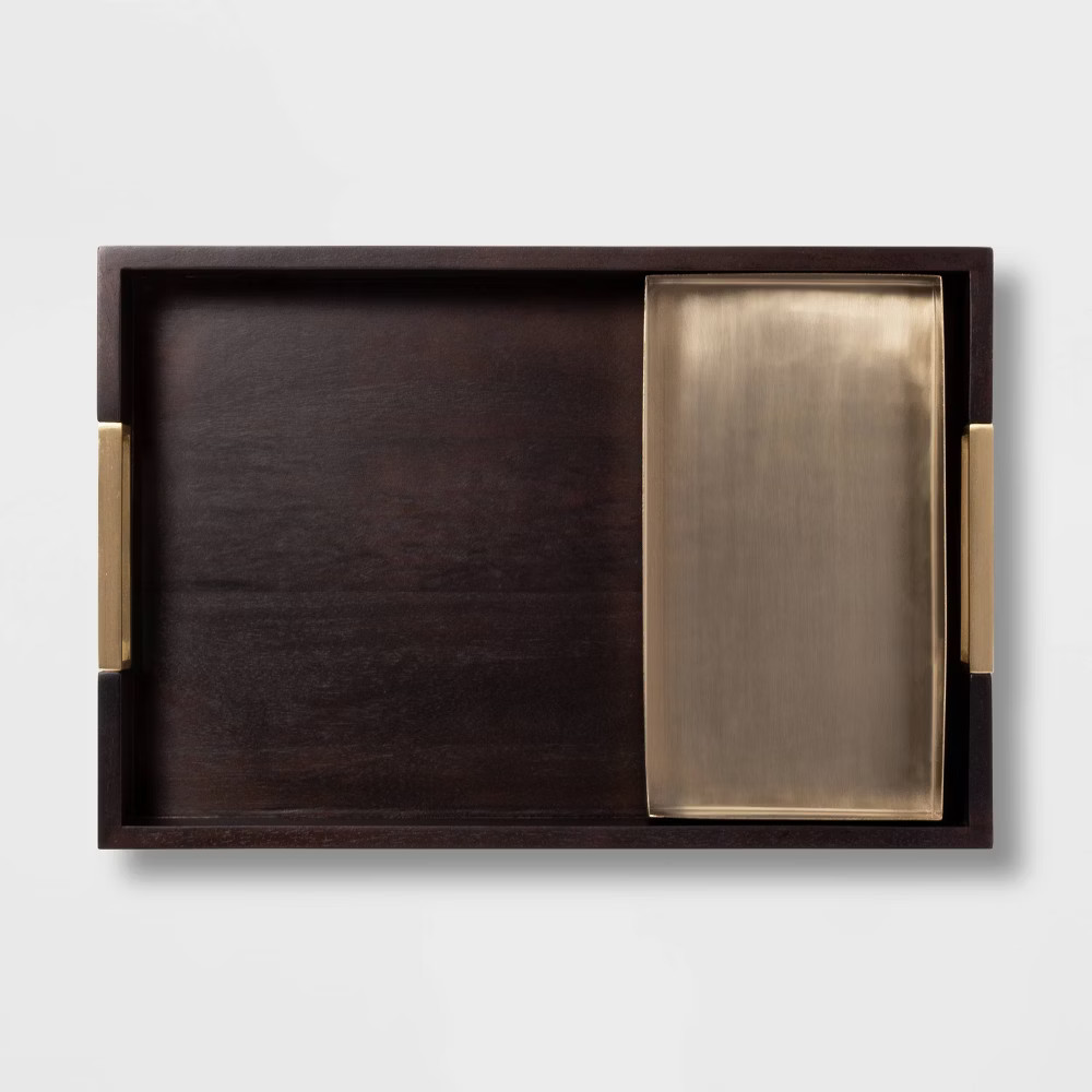 2pc Rectangle Wood and Metal Tray Set /Brass - Project 62™ | Target