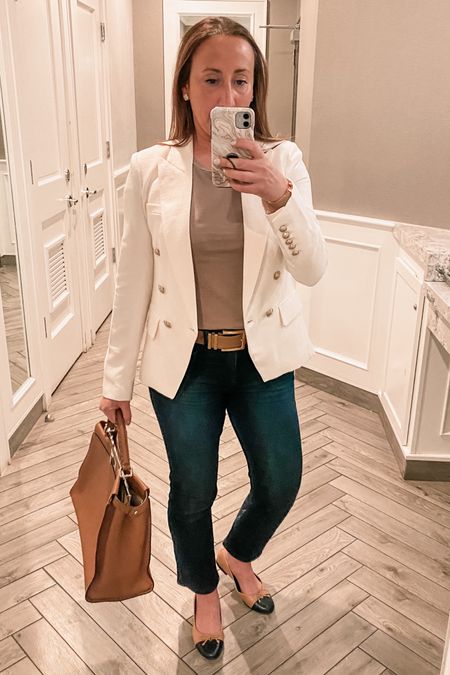 Date night dinner look. I’m in love with this blazer. Yes it’s pricey but the quality is gorgeous and I will have it forever.  The cream color is classic and goes with anything  

#LTKitbag #LTKworkwear #LTKstyletip