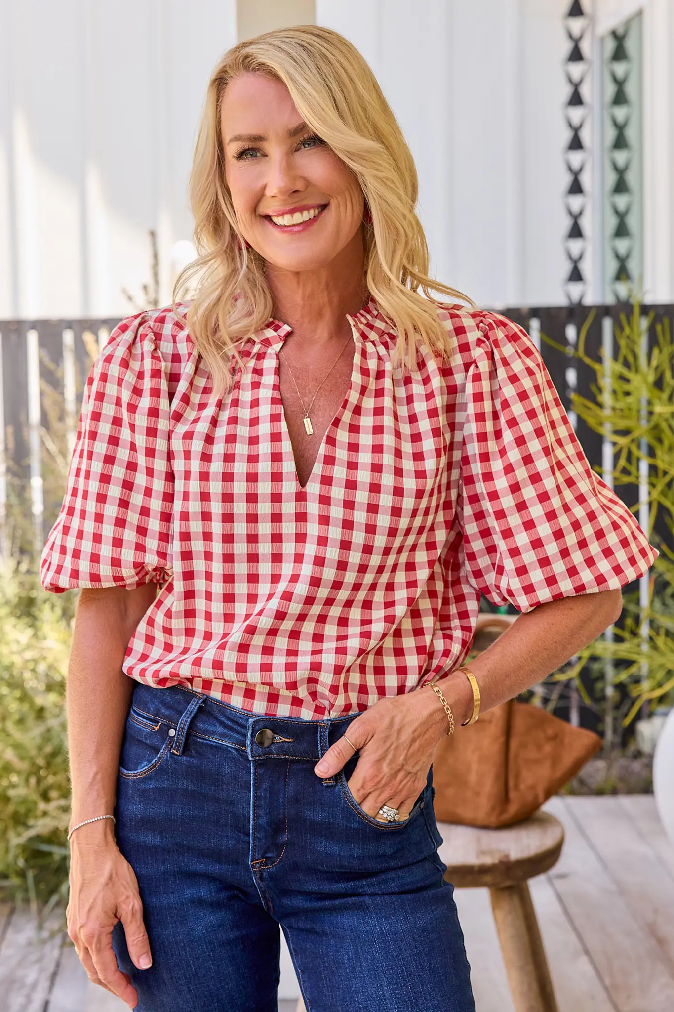 Charity Red Gingham Printed Top | Avara