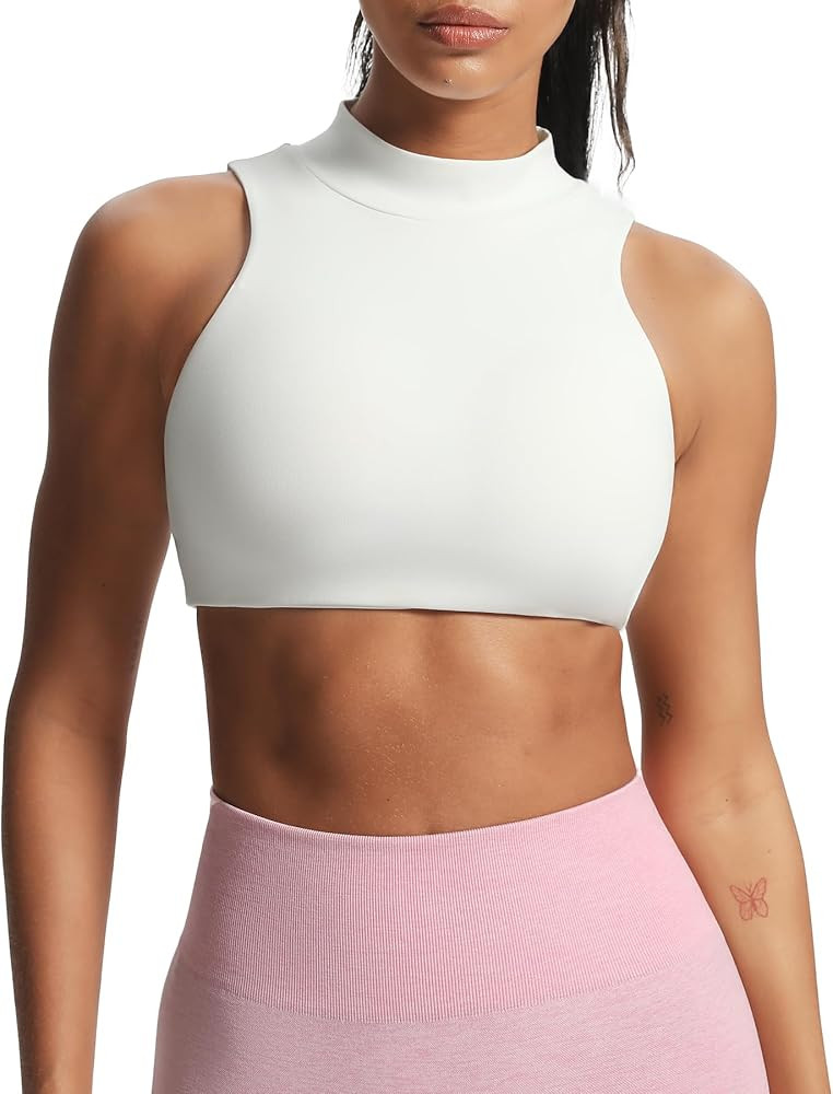 Aoxjox Women's Kim Cutout High Neck Tank Workout Sports Bras Fitness Training Gym Bra Yoga Crop | Amazon (US)