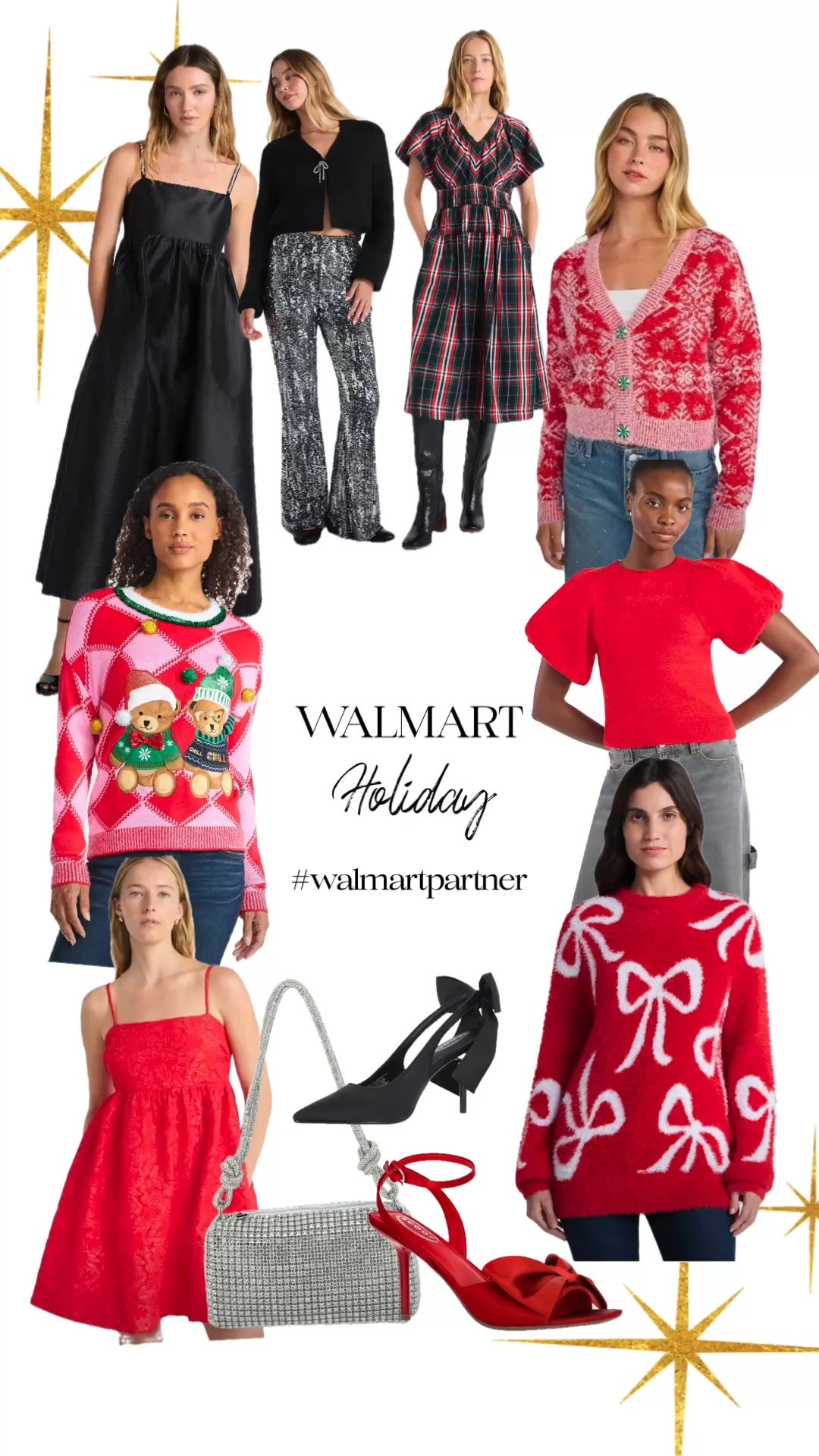 Walmart holiday looks! Christmas sweaters, sequin pants, cocktail dresses, puff sleeve sweaters and all the accessories. #walmartpartner #walmartstyle @walmartstyle 

#LTKHoliday #LTKParties #LTKFindsUnder50