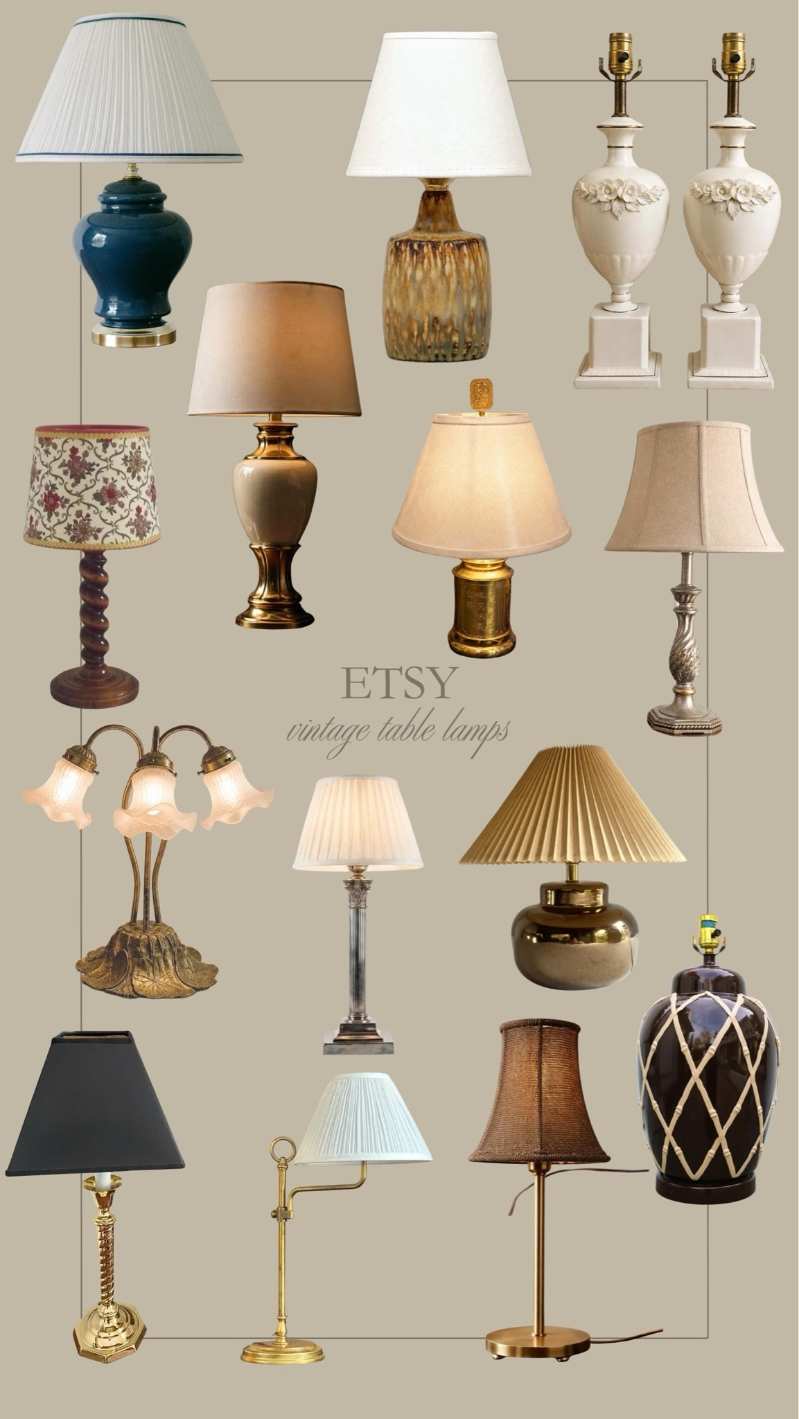 Vintage table lamps from Etsy ✨ How pretty are these neutral, moody, vintage decor finds? Such pretty tones!