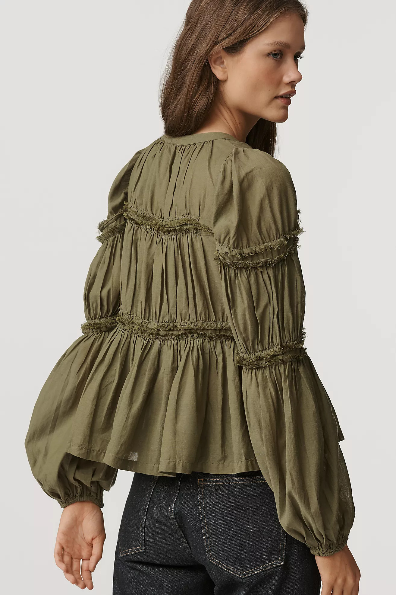 By Anthropologie Long-Sleeve Puffy Zip-Front Blouse | Anthropologie (US)