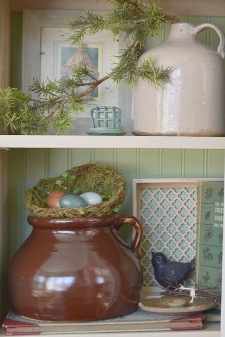 Vintage stoneware is a great collection to kick off the Spring decorating season. 
Combine with Spring branches, birds, nests, eggs & vintage flower frogs & books for a pretty display. 
Here’s how to get the look:

#LTKFind #LTKSeasonal #LTKhome