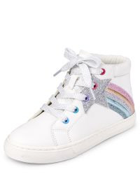Girls Glitter Shooting Star Faux Leather Hi Top Sneakers | The Children's Place