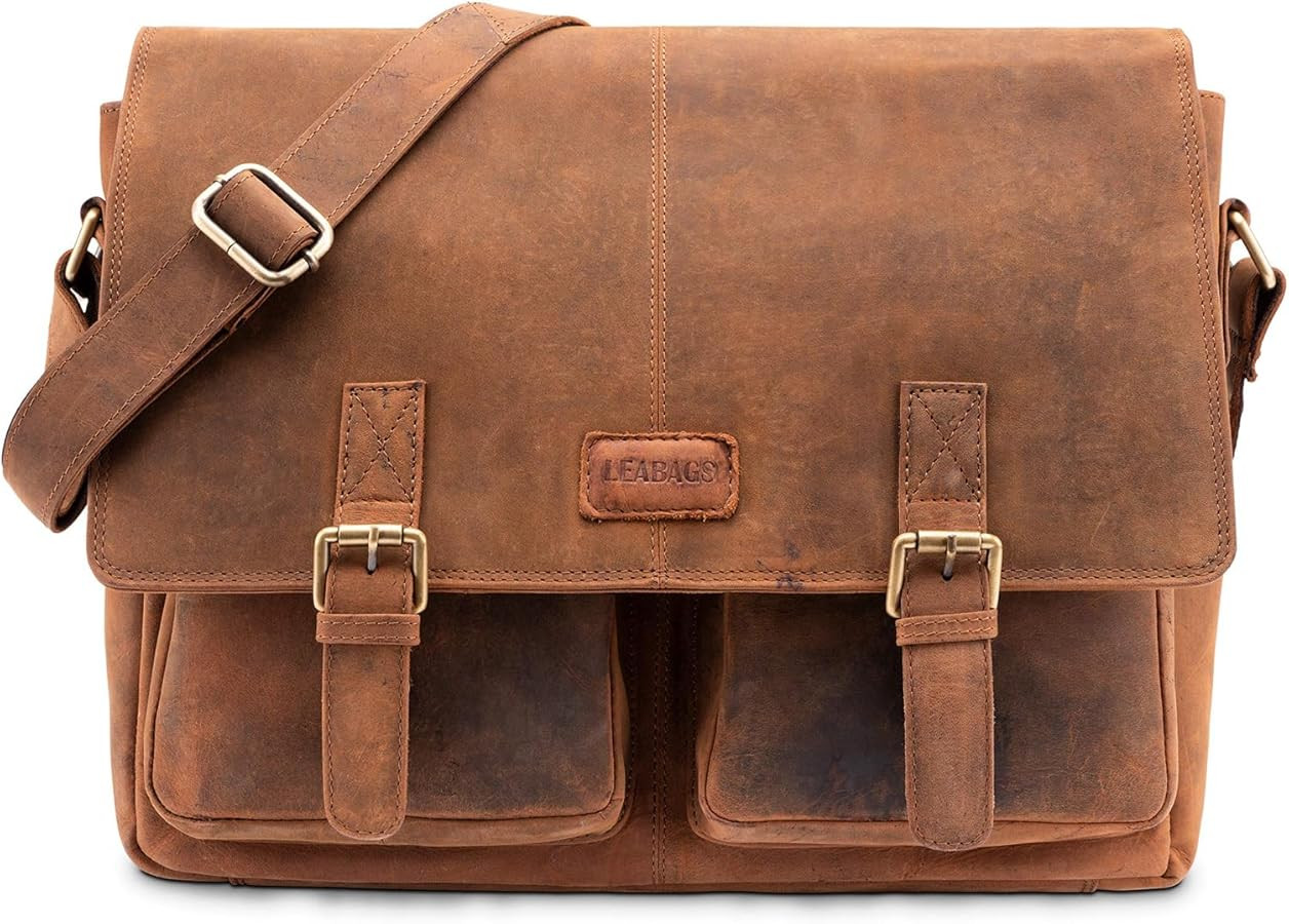 LEABAGS Leather Briefcases for Men - Genuine Leather Cambridge 15 Inch Laptop Bag - Messenger Bag... | Amazon (US)