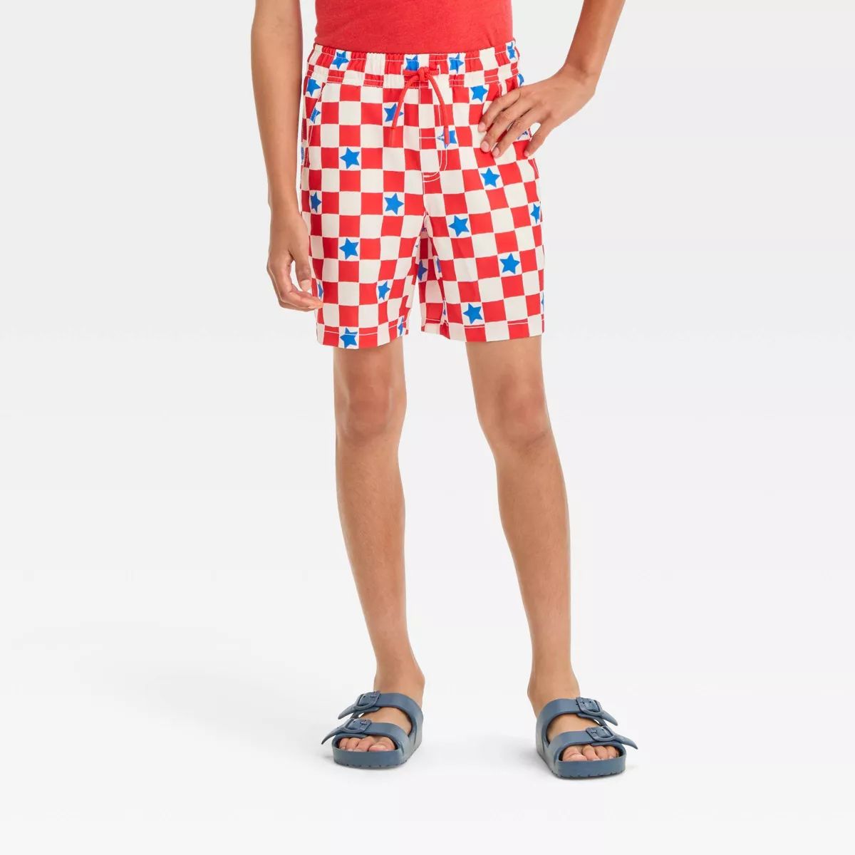 Boys' Americana Checkerboard 'Above Knee' Pull-On Shorts - Cat & Jack™ Red XS | Target
