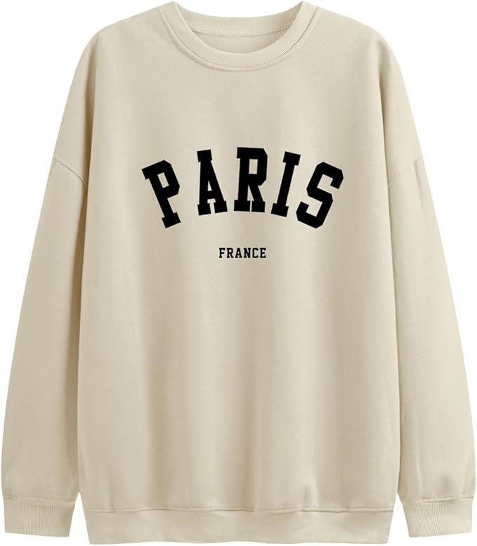 Tuislay Paris College Sweatshirt for Women Oversized Trendy Comfy Crewneck Sweatshirts Casual Gra... | Amazon (US)