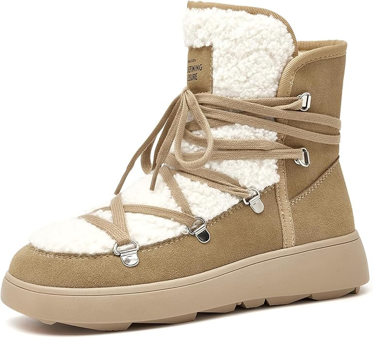 BEAU TODAY Snow Boots for Women, Suede Fur Womens Platform Boots Anti-Slip Lace Up Round Toe Ankl... | Amazon (US)